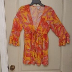 Blue Island Peach and Coral Kimono